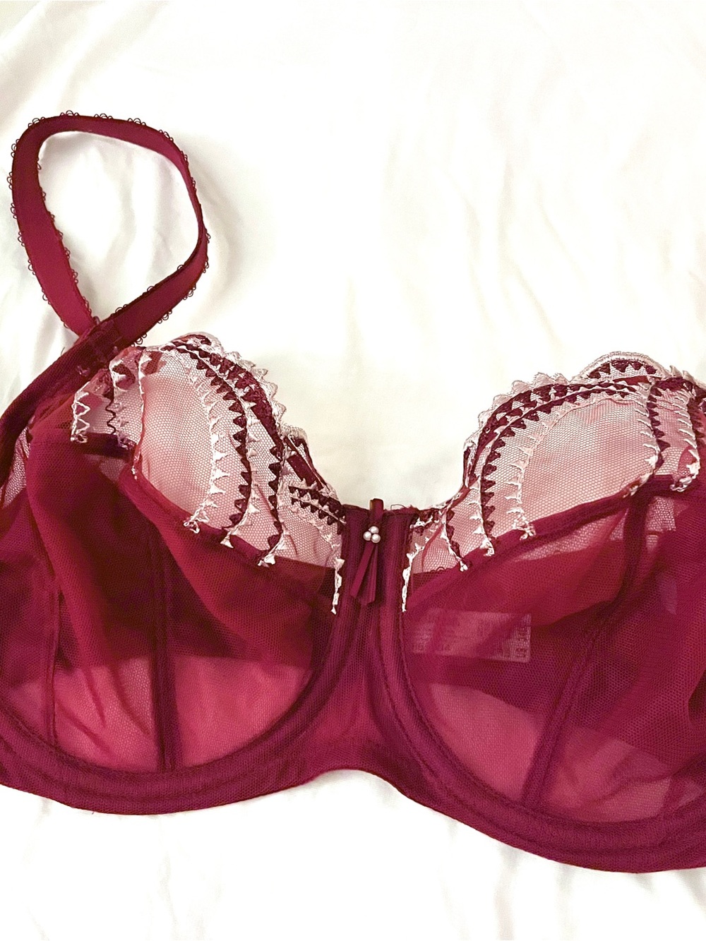 Wacoal Burgundy Sheer “Evocative Edge Full Figure” Underwire Bra